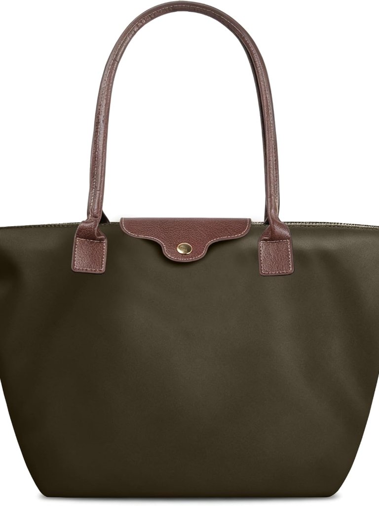 Nylon Tote Bag For Women, Lightweight Foldable Shoulder Tote With Zipper, Large